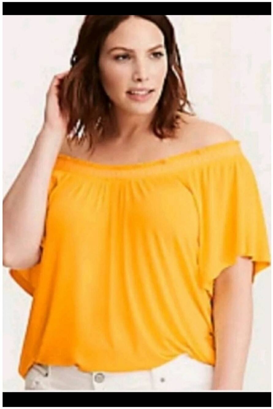 Torrid Off Shoulder Embroidered Yellow Top Size 0/12